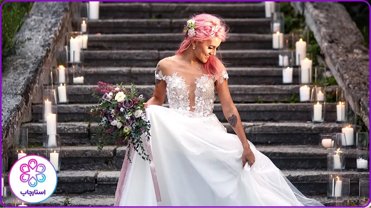 ایده عکس عروس و داماد در باغ