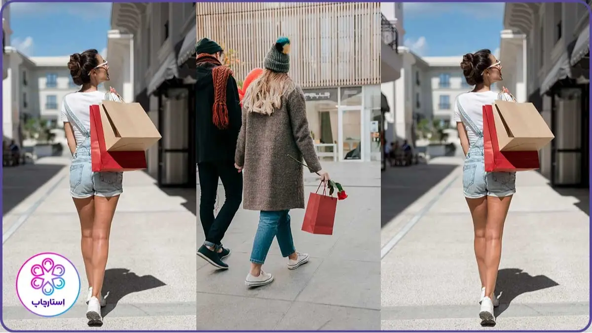 عکاسی خیابانی با کیسه های خرید